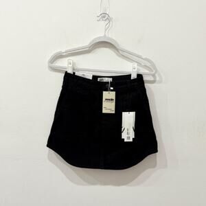 NWT Zara 100% Cotton High Waisted Denim Mini Skirt Black Women's Size XS
